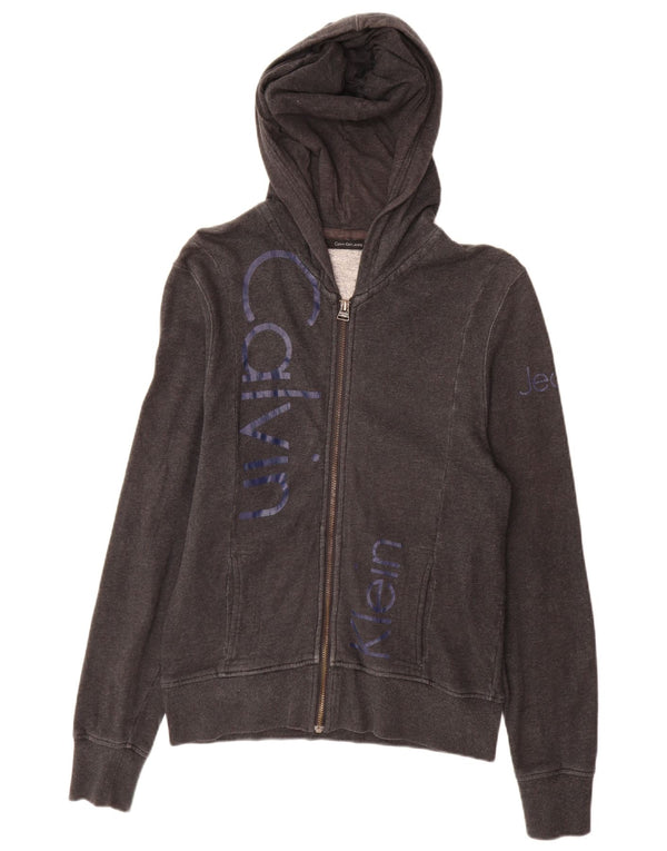 Calvin Klein Jeans Mens Graphic Zip Hoodie Sweater Small Grey Cotton