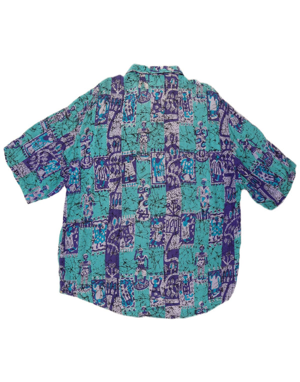 VINTAGE Mens Short Sleeve Shirt XL Blue Patchwork Cotton