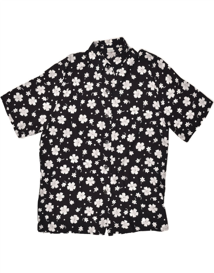 VINTAGE Womens Short Sleeve Shirt EU 40 Medium Black Floral | Vintage Vintage | Thrift | Second-Hand Vintage | Used Clothing | Messina Hembry 