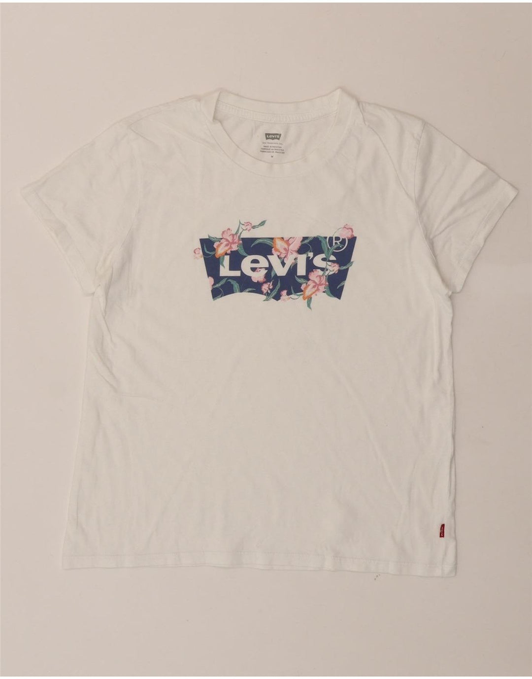 LEVI'S Womens Graphic T-Shirt Top UK 12 Medium White Cotton Vintage Levi's and Second-Hand Levi's from Messina Hembry 