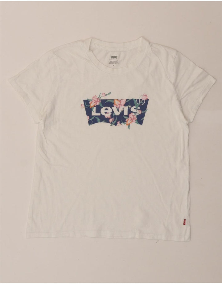 LEVI'S Womens Graphic T-Shirt Top UK 12 Medium White Cotton Vintage Levi's and Second-Hand Levi's from Messina Hembry 