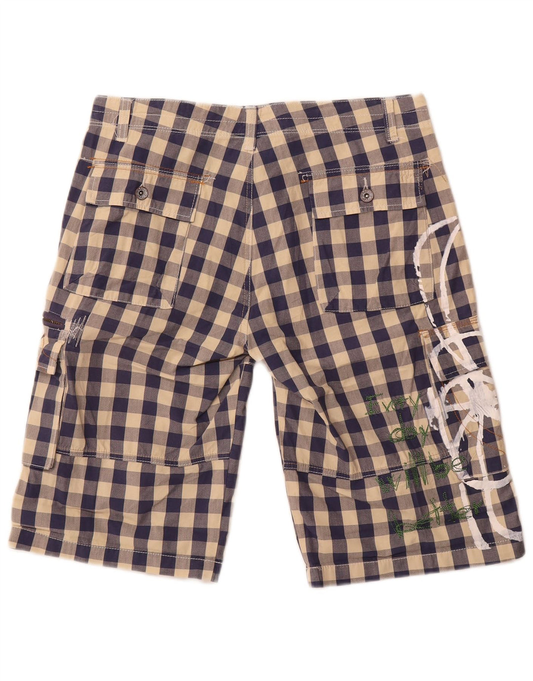 Desigual Womens Graphic Cargo Shorts EU 42 Large W34 Navy Blue Gingham