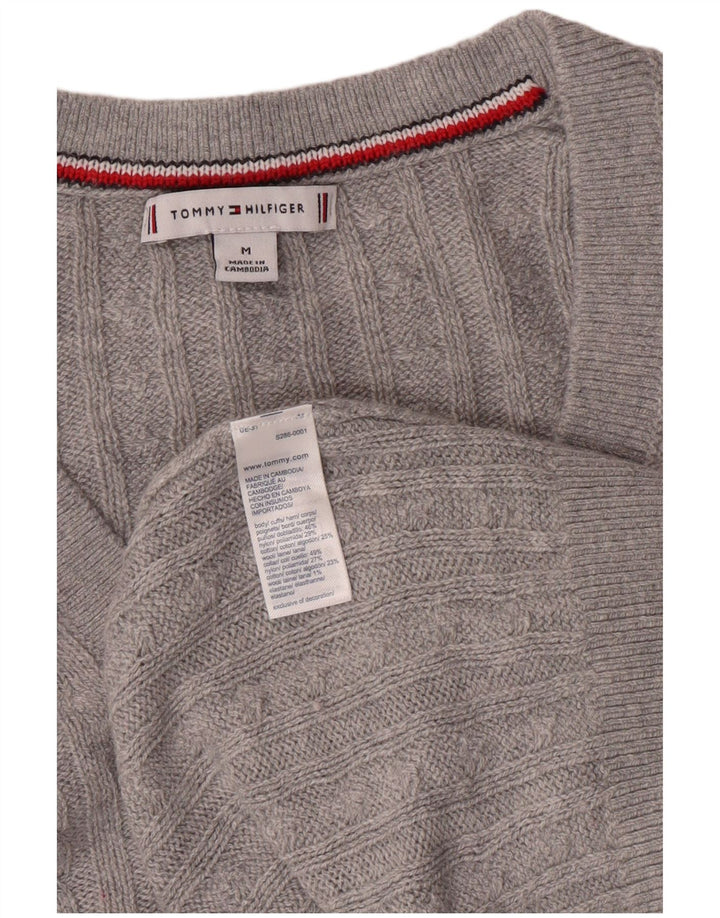 TOMMY HILFIGER Womens V-Neck Jumper Sweater UK 12 Medium Grey Nylon