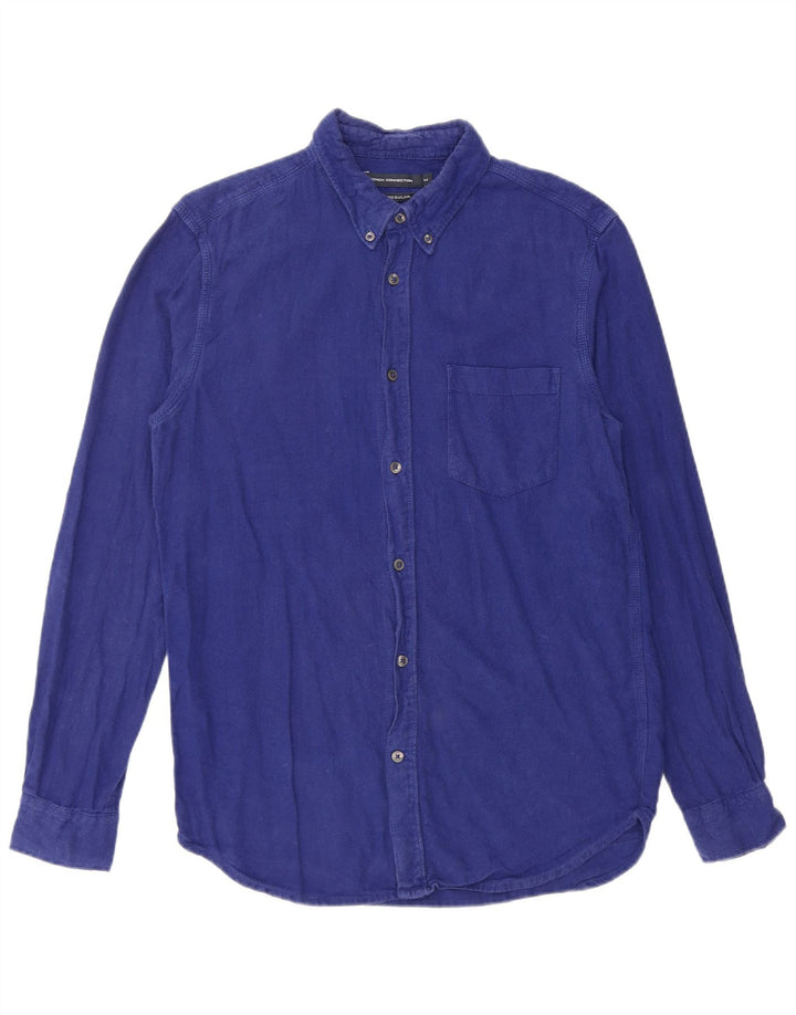 French Connection Mens Regular Fit Flannel Shirt Medium Blue Cotton