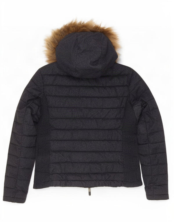 Superdry Womens Hooded Padded Jacket UK 18 XL Navy Blue Flecked Nylon