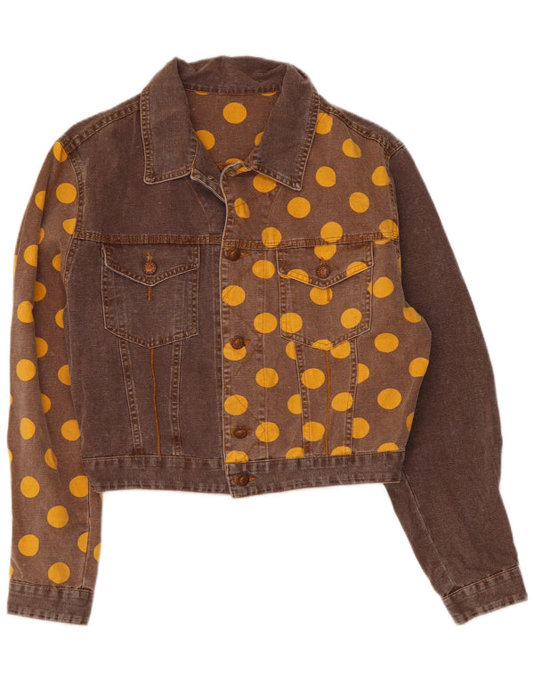 Fiorucci Womens Crop Denim Jacket UK 14 Medium Brown Polka Dot