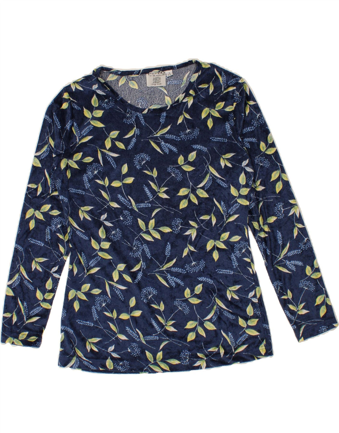 VINTAGE Womens Top Long Sleeve UK 10 Small Blue Floral Polyester Vintage Vintage and Second-Hand Vintage from Messina Hembry 