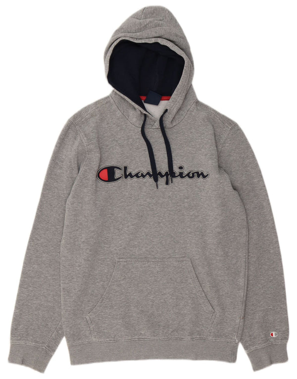 CHAMPION Mens Graphic Hoodie Jumper Medium Grey Flecked Cotton