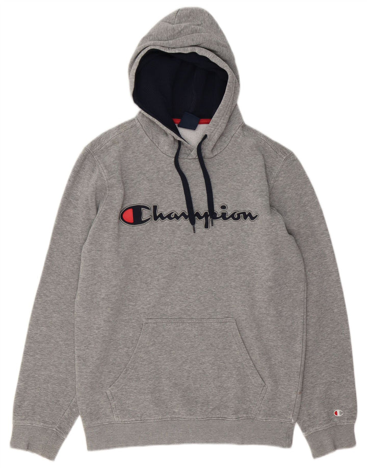 CHAMPION Mens Graphic Hoodie Jumper Medium Grey Flecked Cotton