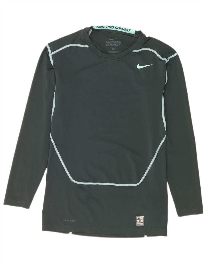 Nike Mens Dri Fit Graphic Top Long Sleeve Large Green Polyester
