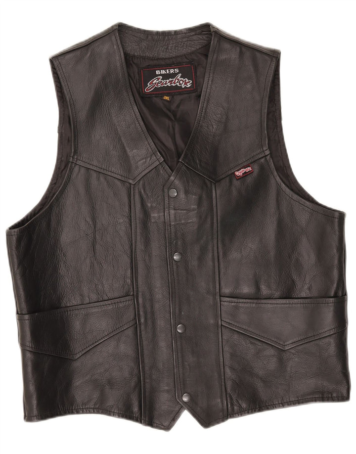 Vintage Mens Biker Leather Waistcoat 3XL Black
