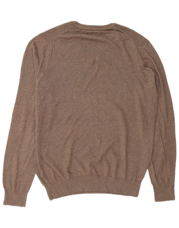 Massimo Dutti Mens V-Neck Jumper Sweater Large Brown Cotton