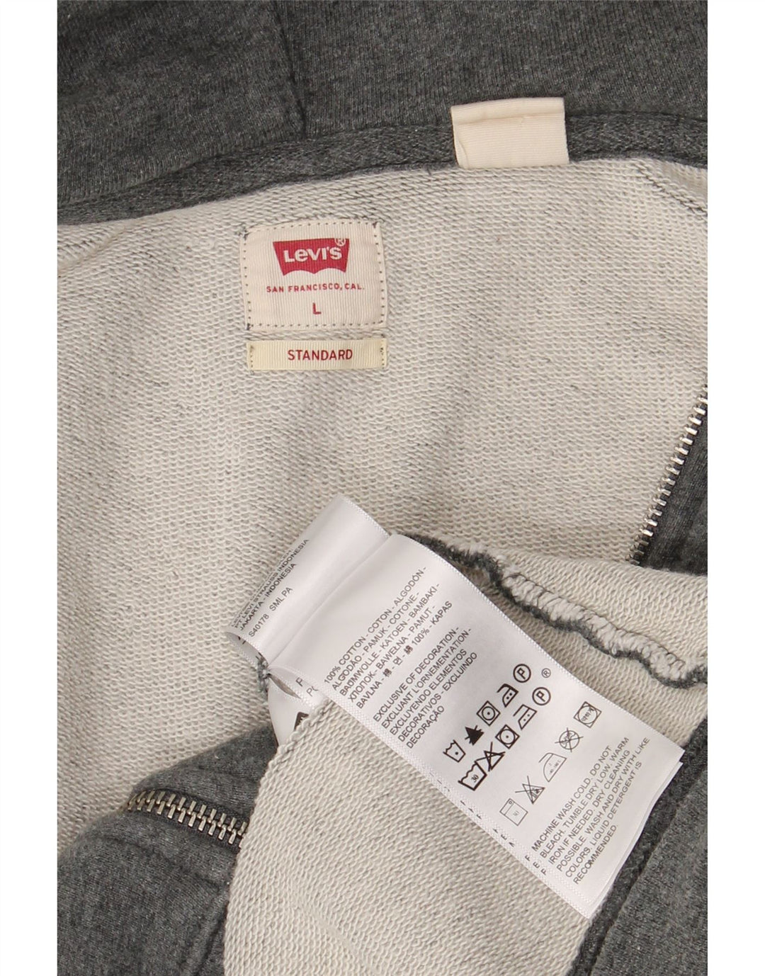 Levi's Mens Standard Zip Hoodie Sweater Large Grey Cotton
