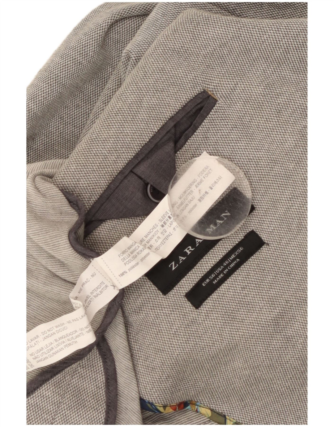 Zara Mens 2 Button Blazer Jacket EU 56 XL Grey Polyester