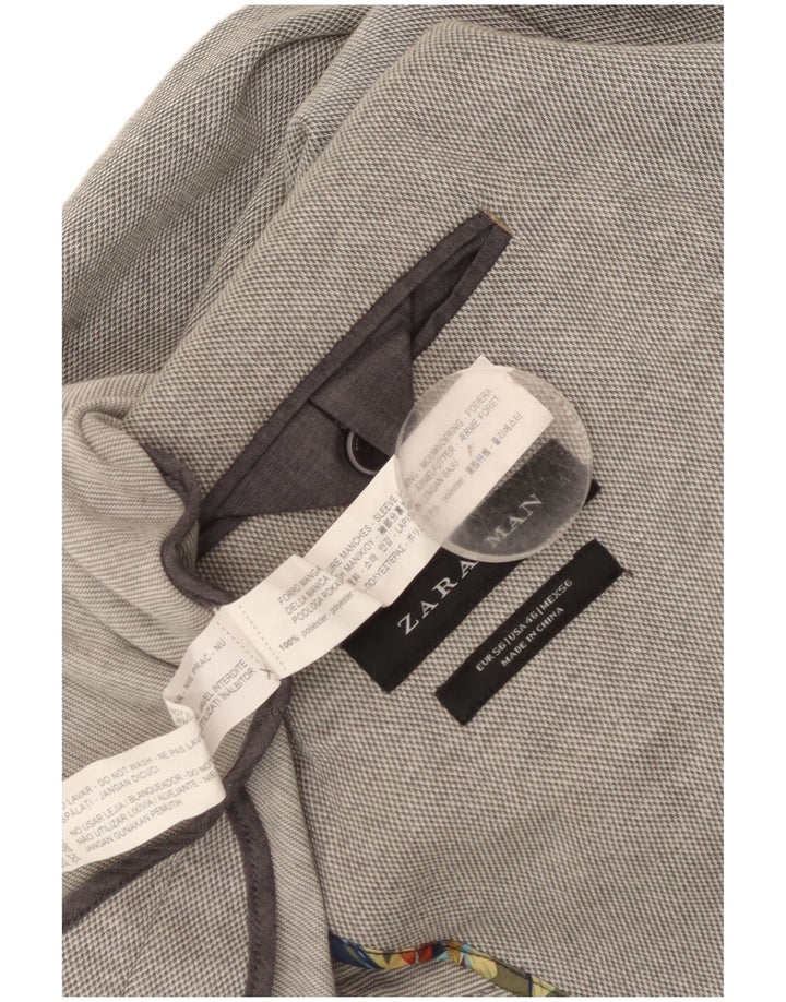 Zara Mens 2 Button Blazer Jacket EU 56 XL Grey Polyester