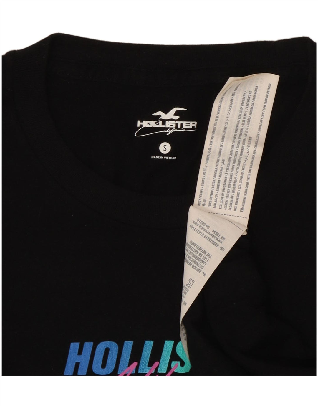 HOLLISTER Womens Graphic Top Long Sleeve UK 10 Small Black Cotton