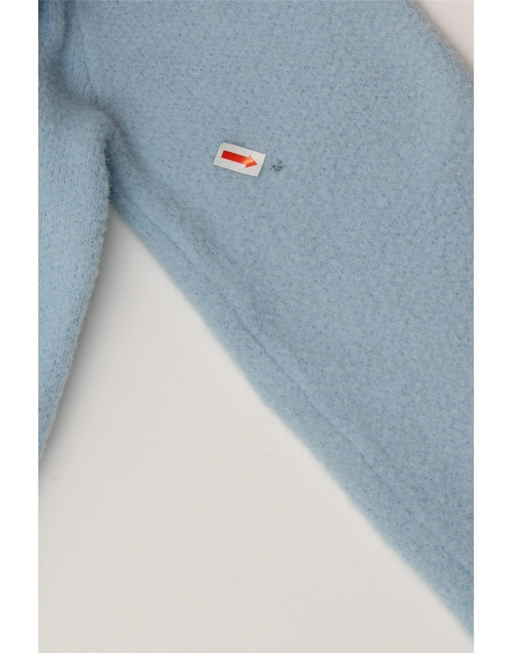 ZARA Womens Crop Crew Neck Jumper Sweater UK 10 Small Blue Nylon