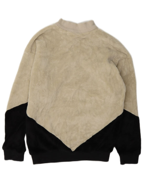 Adidas Womens Zip Neck Oversized Fleece Jumper UK 8 Small Beige Colourblock