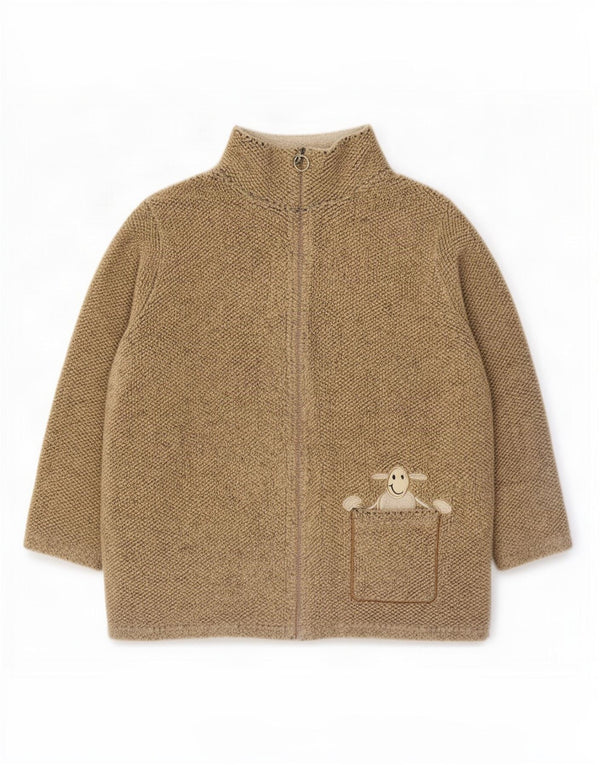 Vintage Womens Fleece Tracksuit Top Jacket UK 14 Large Beige Polyester