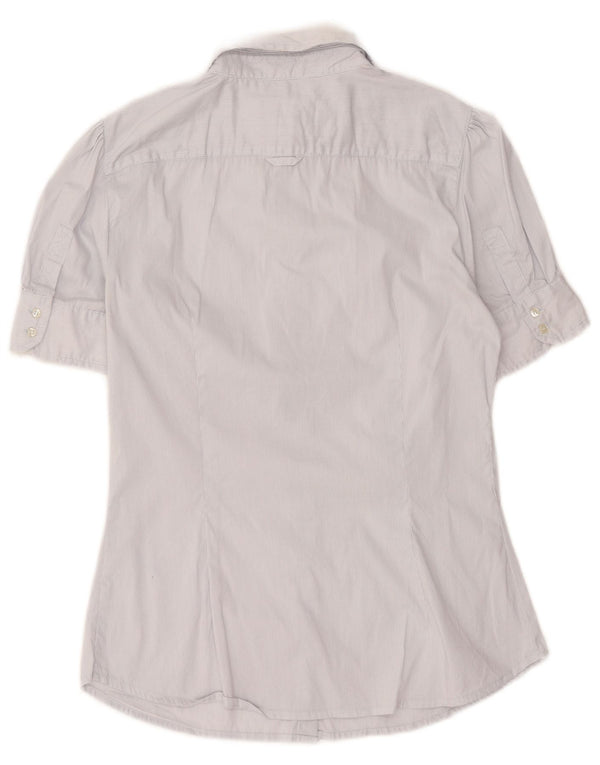 Zara Womens Short Sleeve Shirt UK 14 Medium White Pinstripe