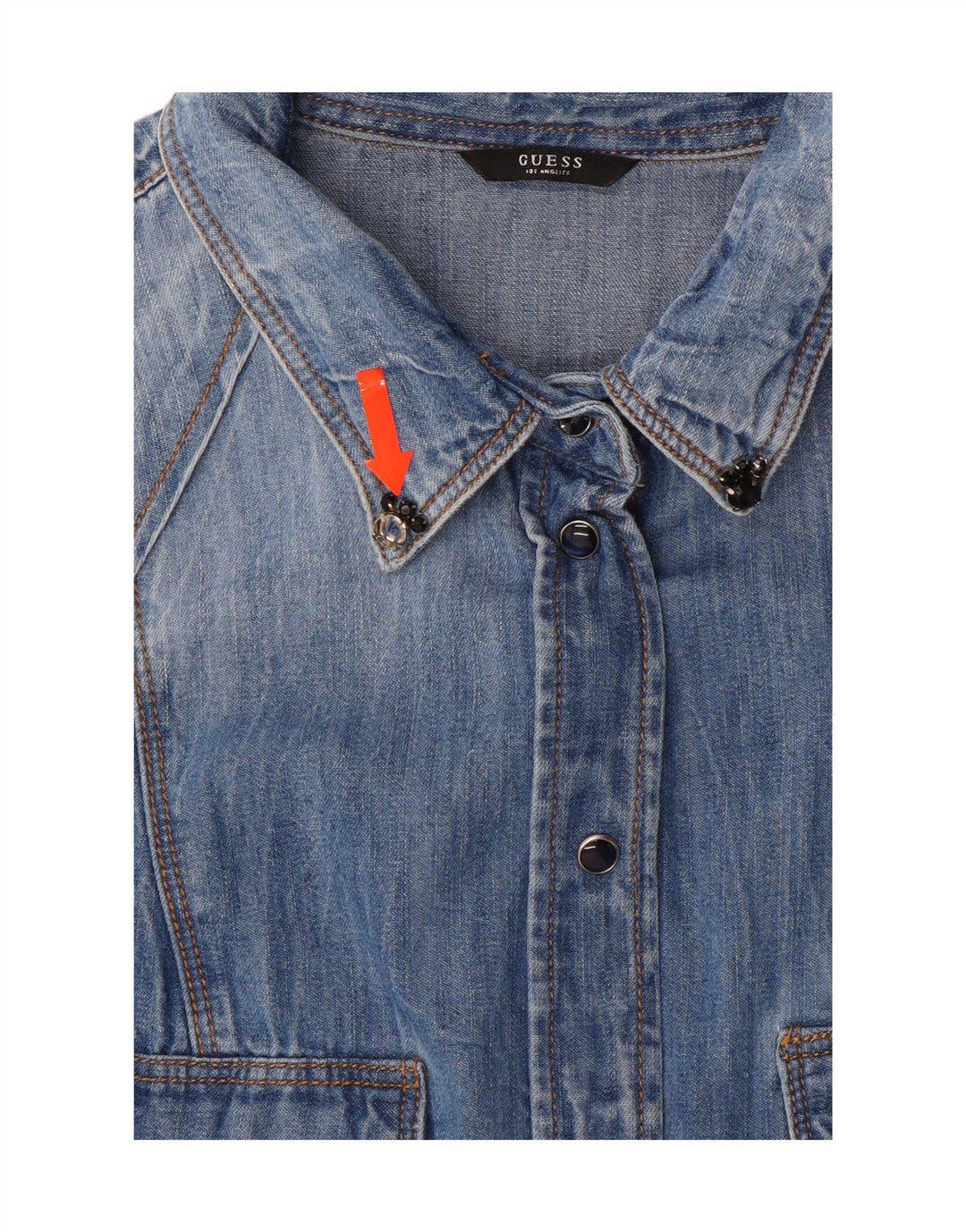 GUESS Womens Denim Shirt UK 14 Medium Blue Floral