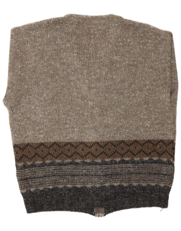 CONSENSO Mens Sleeveless Cardigan Sweater XL Brown Geometric