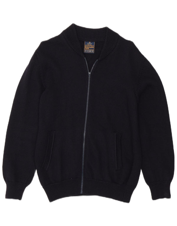 ERMENEGILDO ZEGNA Mens Cardigan Sweater UK 36 Small Navy Blue Virgin Wool