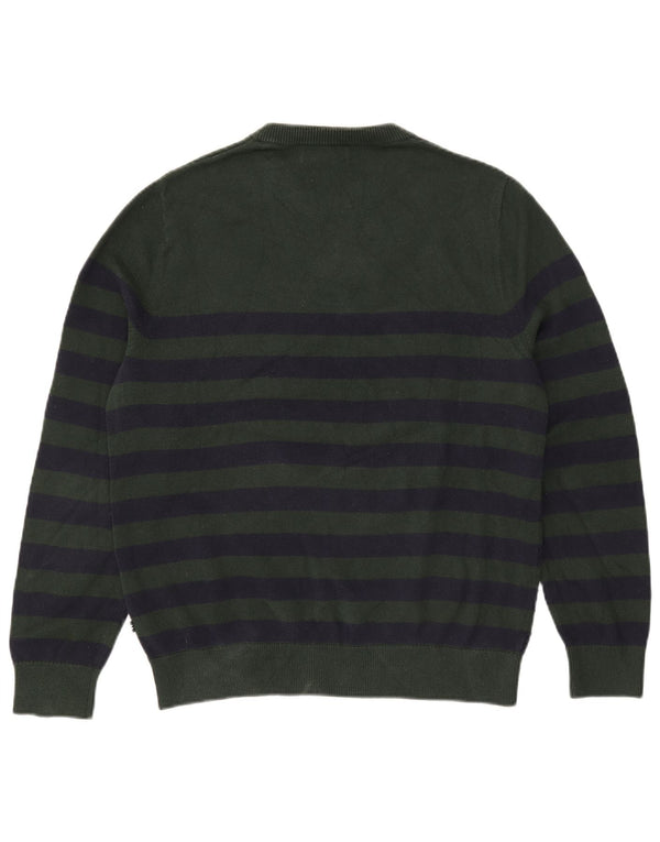 Nautica Mens Crew Neck Jumper Sweater Medium Green Striped Cotton