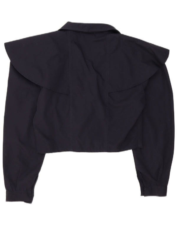 Vintage Womens Crop Double Breasted Blazer Jacket UK 14 Medium Navy Blue