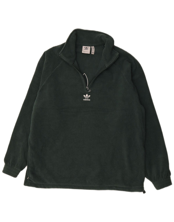 Adidas Mens Graphic Zip Neck Fleece Jumper Large Green Polyester