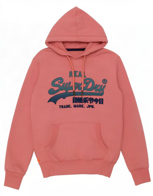 Superdry Womens Oversized Graphic Hoodie Jumper UK 6 XS Pink Cotton