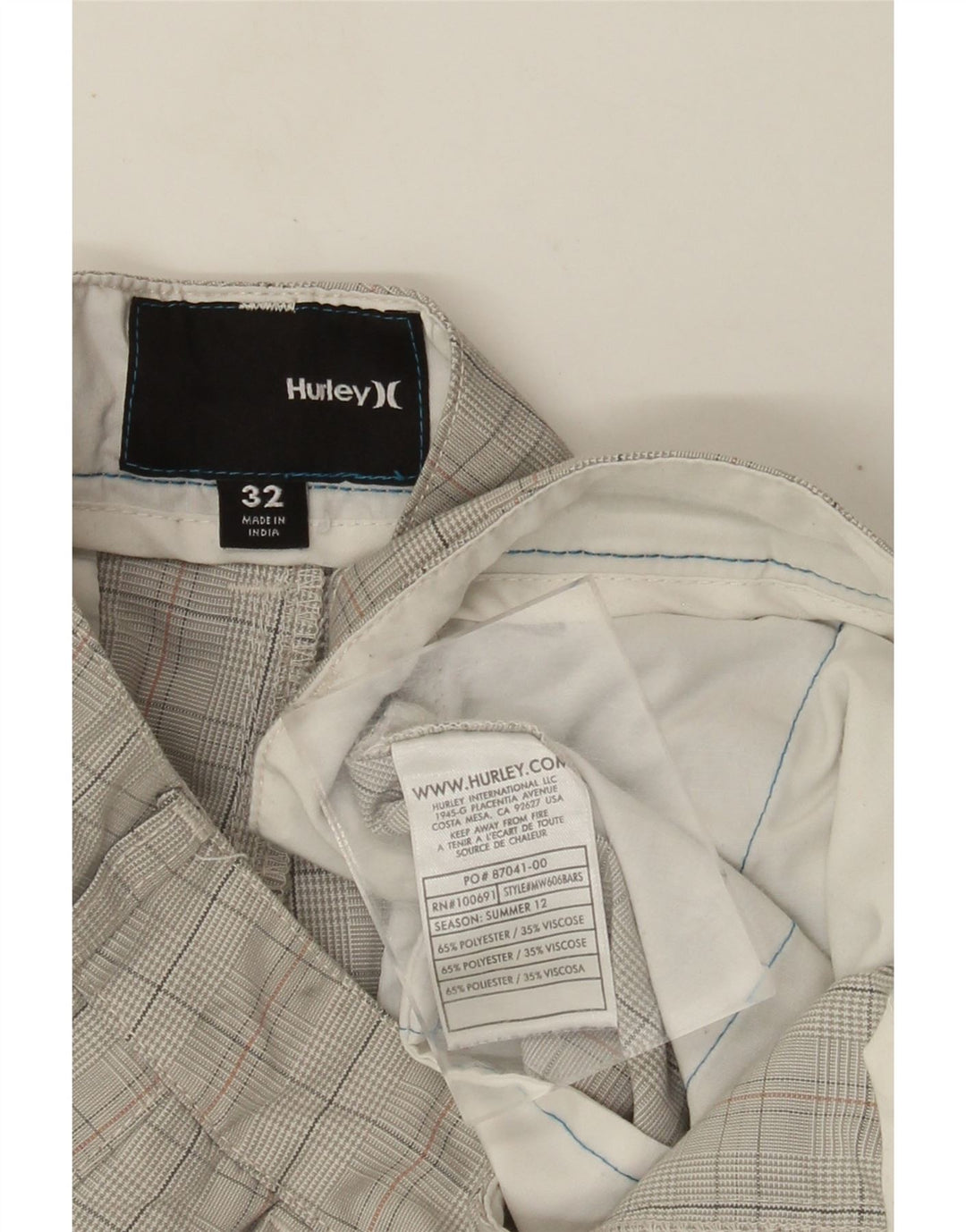 Hurley Mens Chino Shorts W32 Medium Beige Check Polyester