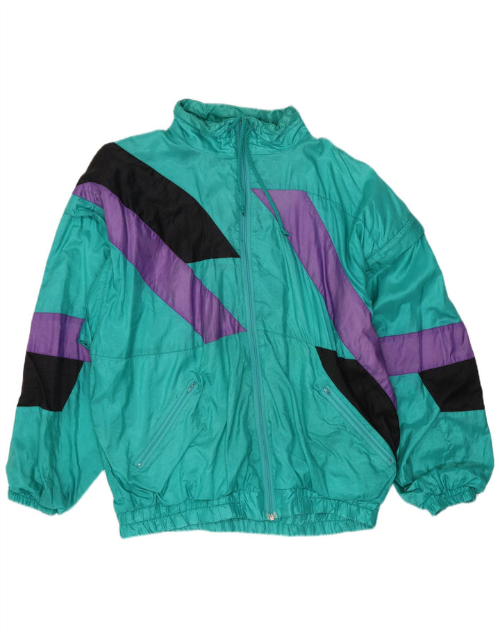 Vintage Mens Tracksuit Top Jacket Large Green Colourblock Polyamide