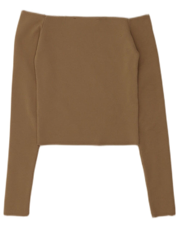 Zara Womens Crop Off Shoulder Top UK 4 XS Beige Polyester
