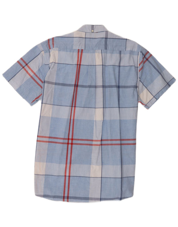 Barbour Mens Tailored Fit Short Sleeve Shirt XL Blue Plaid Cotton