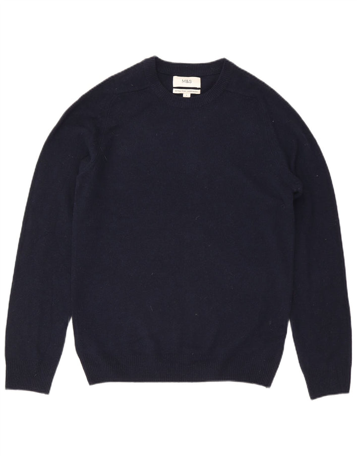 Marks & Spencer Mens Crew Neck Jumper Sweater Small Navy Blue Wool