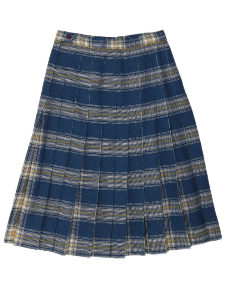 VINTAGE Womens High Waist Pleated A-Line Skirt W26 Small Blue Plaid