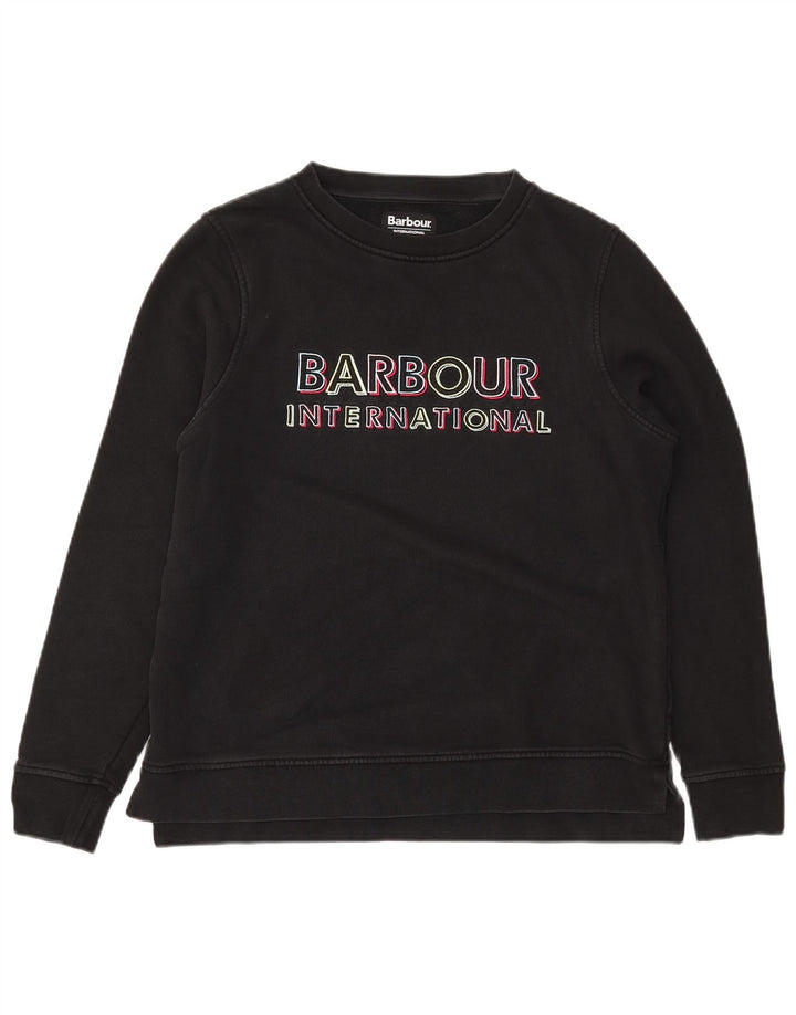 BARBOUR Womens Graphic Sweatshirt Jumper UK 12 Medium Black Cotton