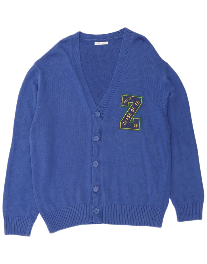 ZARA Mens Graphic Cardigan Sweater Large Blue Cotton