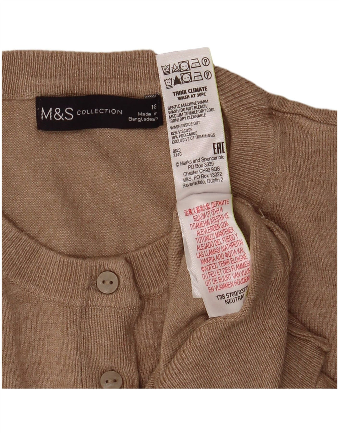 MARKS & SPENCER Womens Crop Cardigan Sweater UK 18 XL Beige Viscose