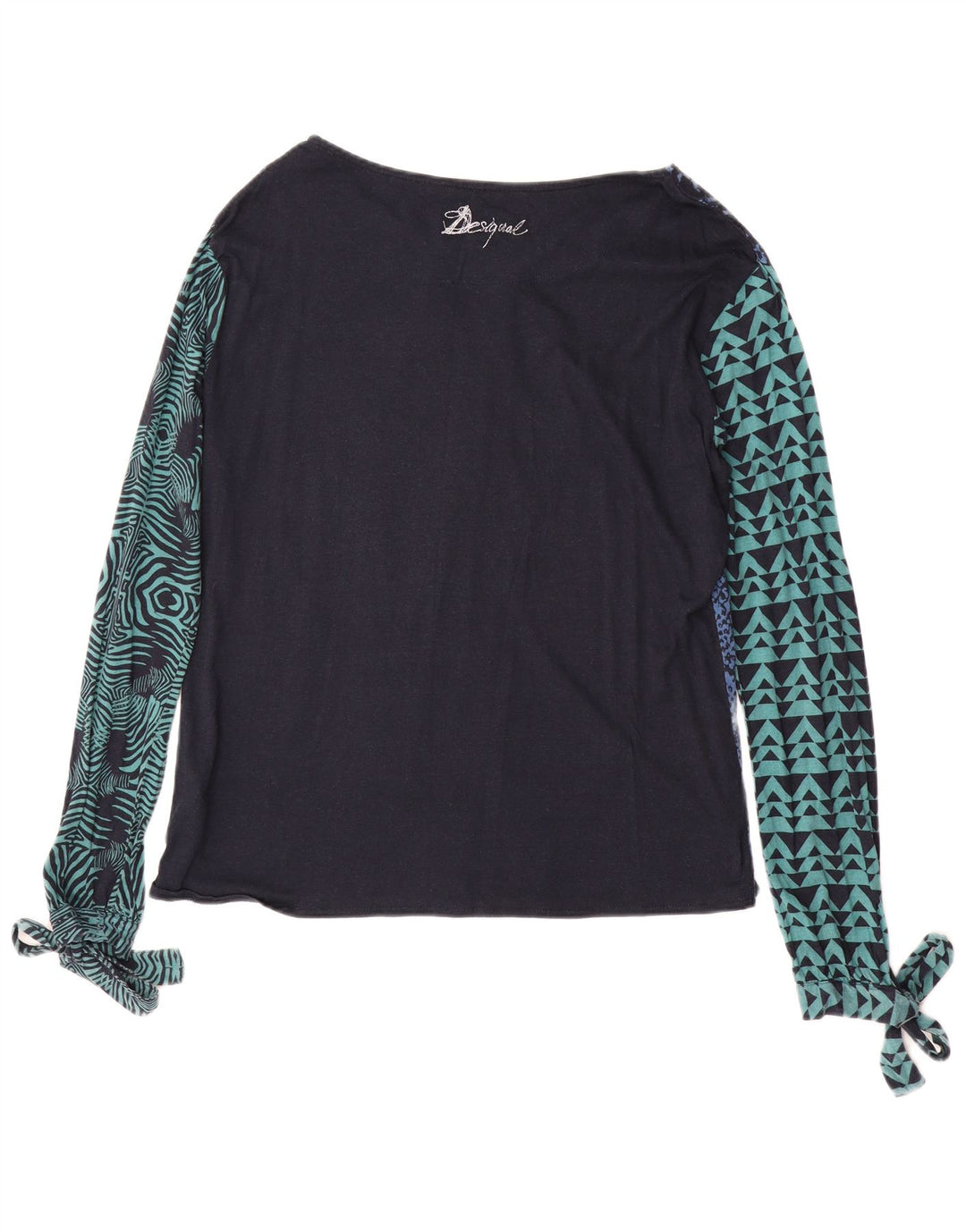 DESIGUAL Womens Graphic Top Long Sleeve UK 18 XL Blue Animal Print Viscose