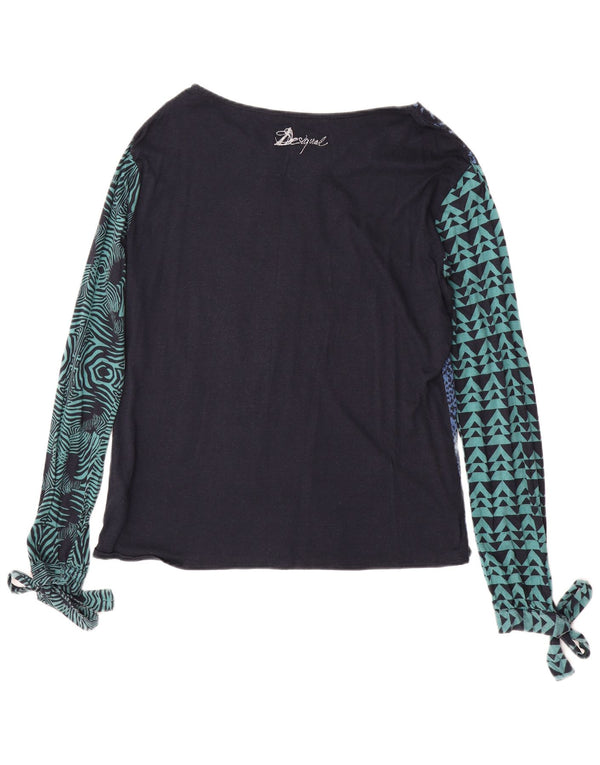 DESIGUAL Womens Graphic Top Long Sleeve UK 18 XL Blue Animal Print Viscose