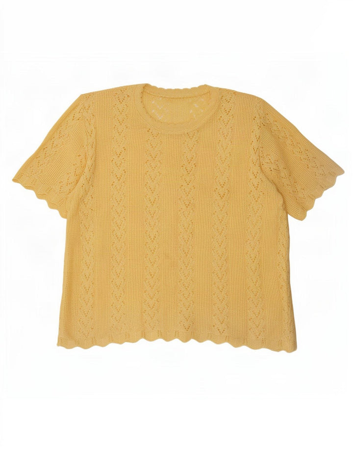 Vintage Womens Oversized Knit Blouse Top UK 14 Medium Yellow
