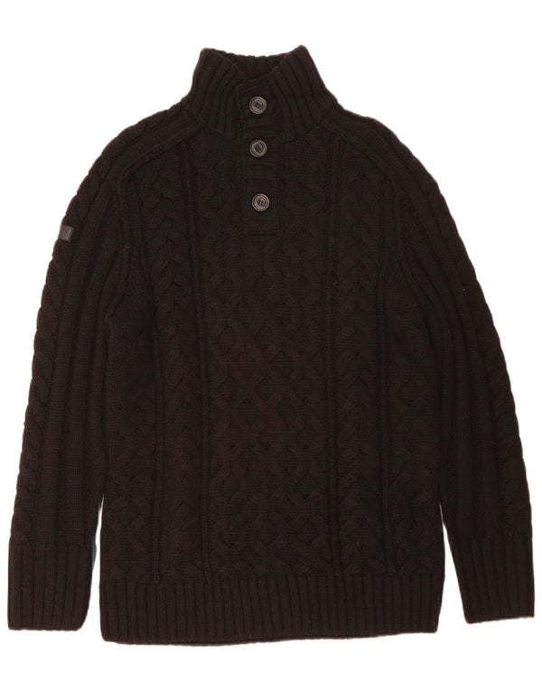 Superdry Mens Button Neck Jumper Sweater 2XL Brown Acrylic