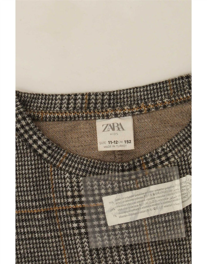 Zara Girls Sweatshirt Jumper 11-12 Years Grey Plaid Polyester