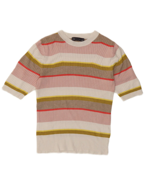 Marks & Spencer Womens Crop T-Shirt Top UK 10 Small Multicoloured Striped