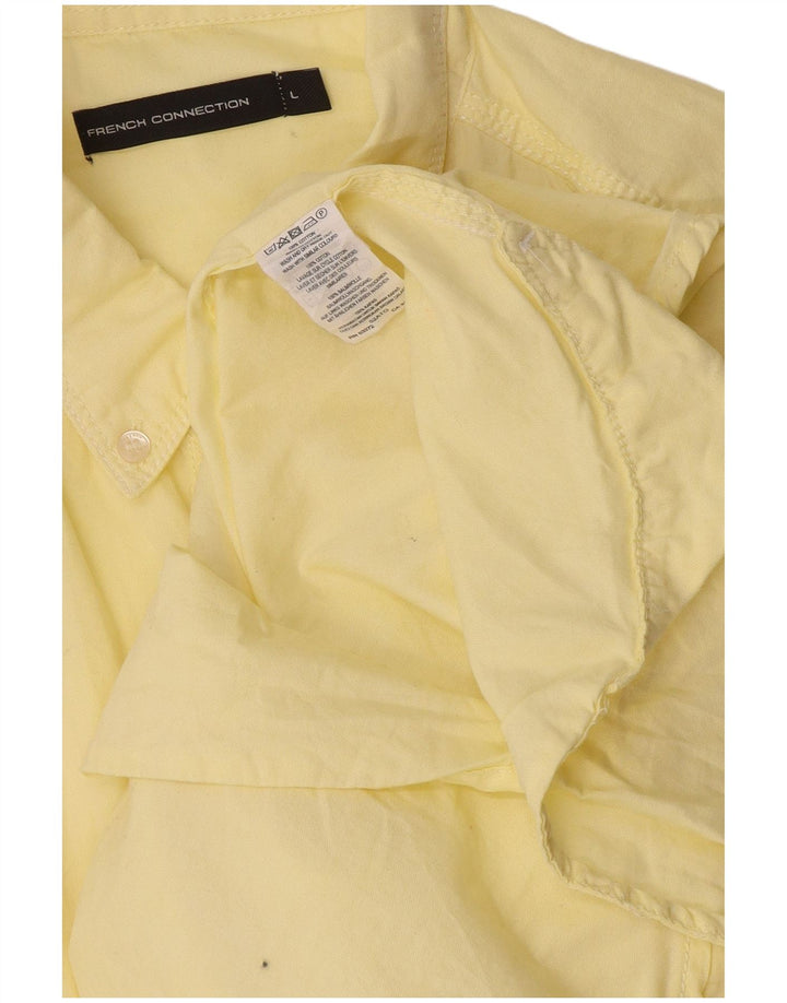 French Connection Mens Short Sleeve Shirt Large Yellow Cotton