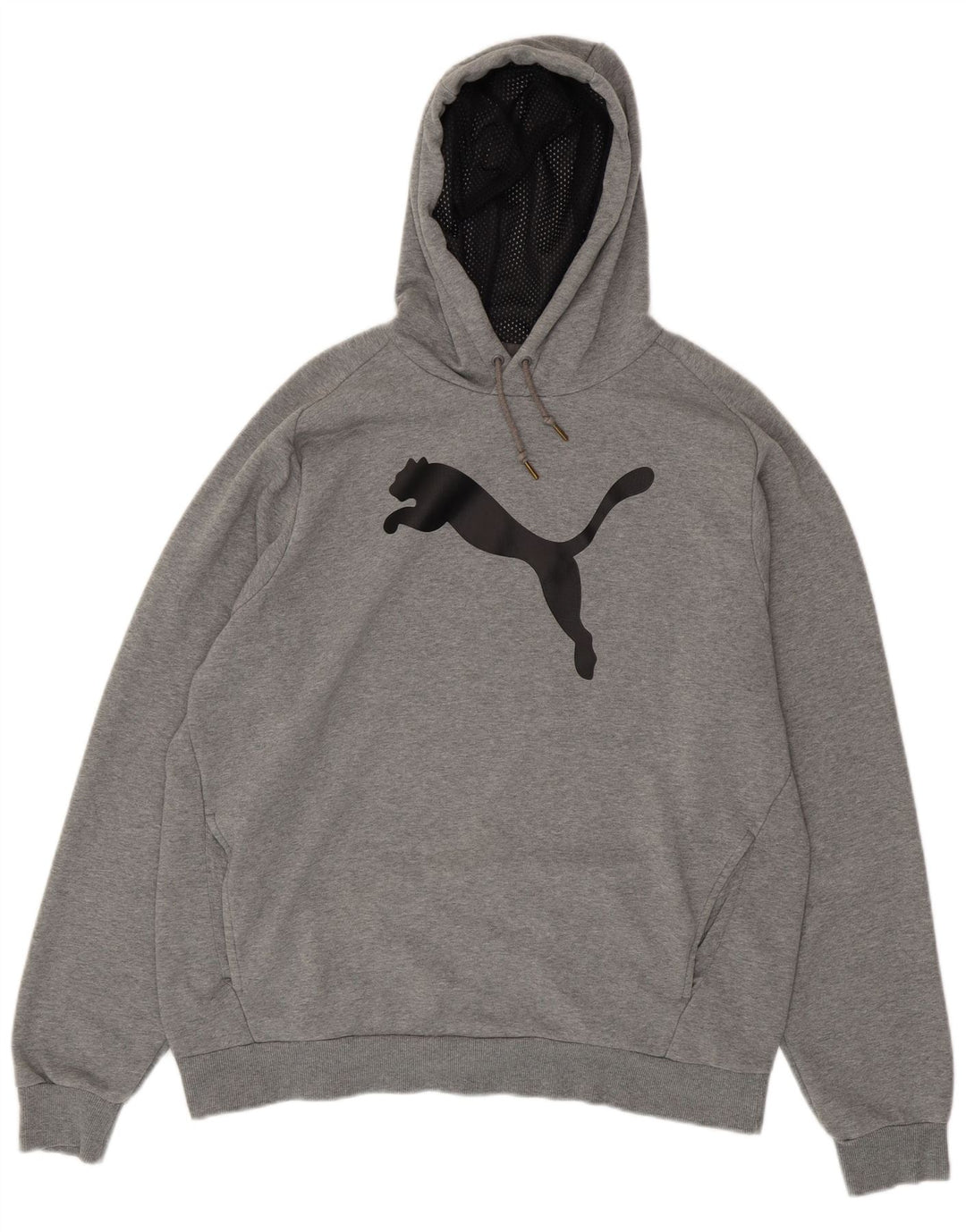 PUMA Mens Graphic Hoodie Jumper XL Grey Flecked Cotton
