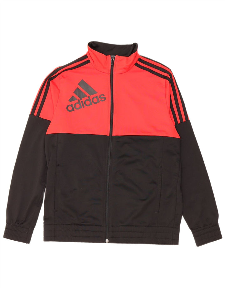 ADIDAS Boys Graphic Tracksuit Top Jacket 13-14 Years Black Colourblock