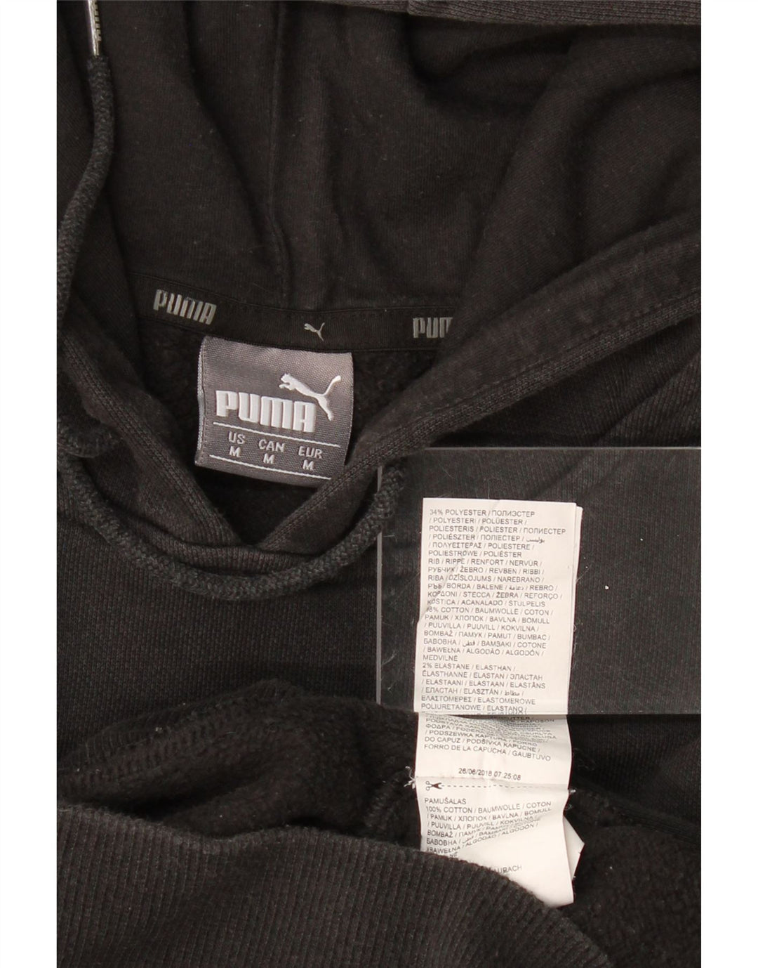 PUMA Womens Graphic Hoodie Jumper UK 14 Medium Black Cotton